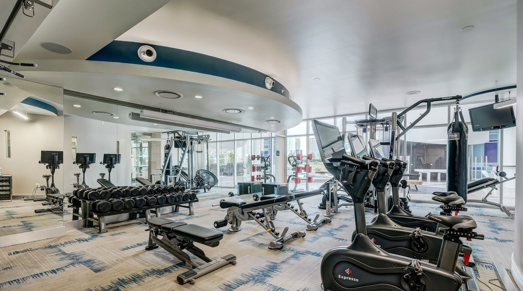 a gym with exercise equipment