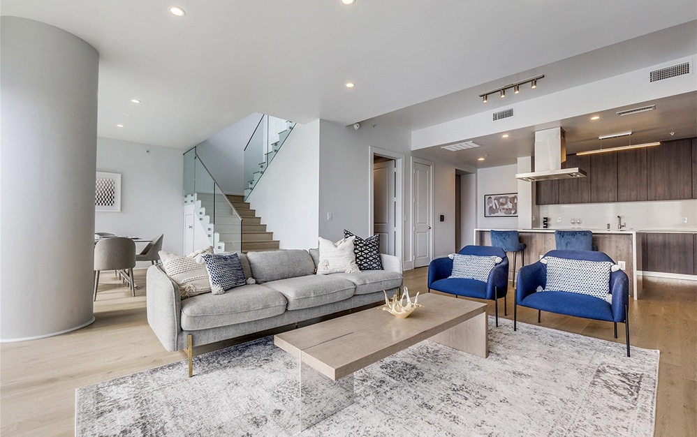 Penthouse 3 - 2 bedroom floorplan layout with 2.5 bathrooms and 2416 square feet (Living Room, 2D)